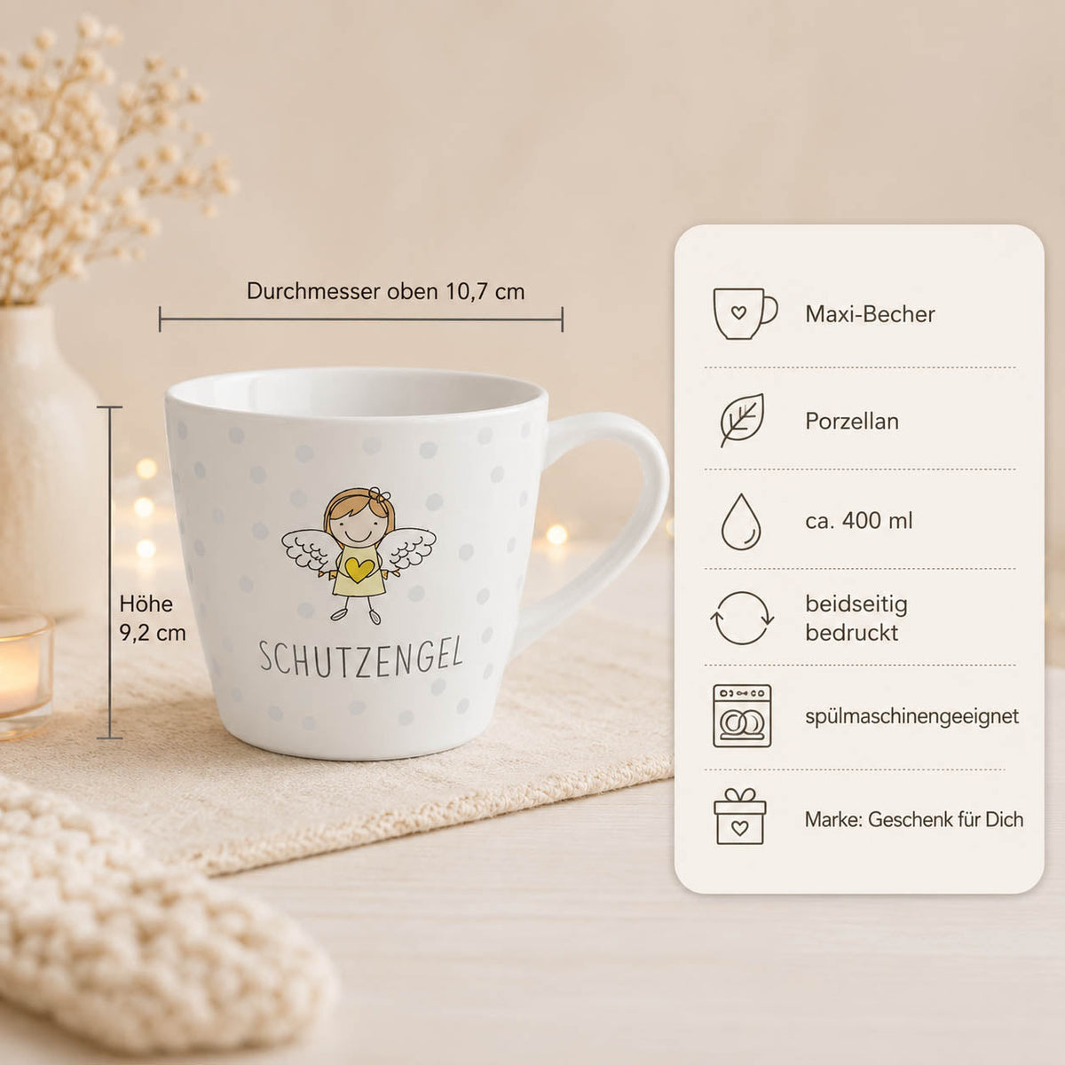 Maxi Becher „Schutzengel" – Porzellan, 400 ml, spülmaschinengeeignet