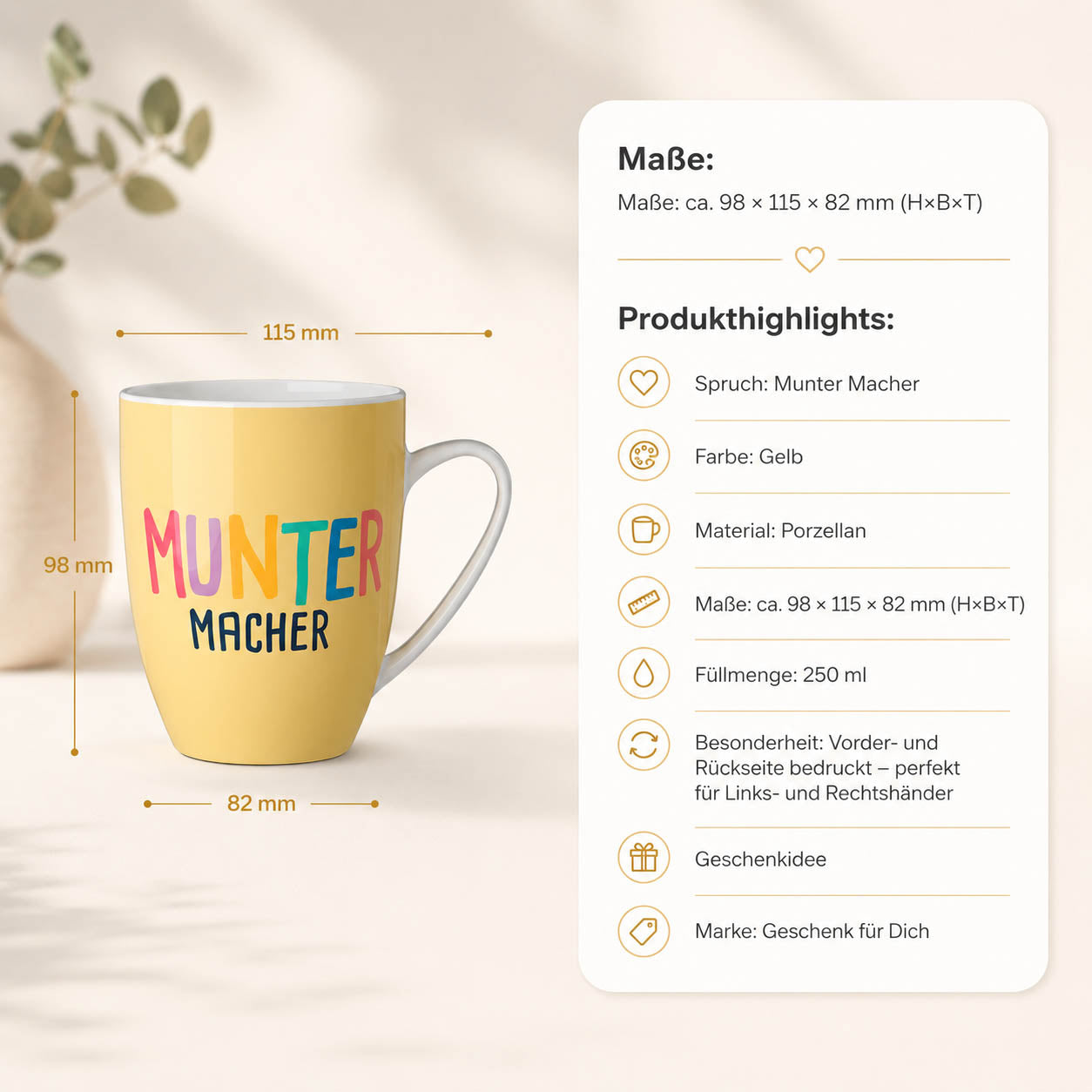 Becher Muntermacher – Produktdetails & Maße