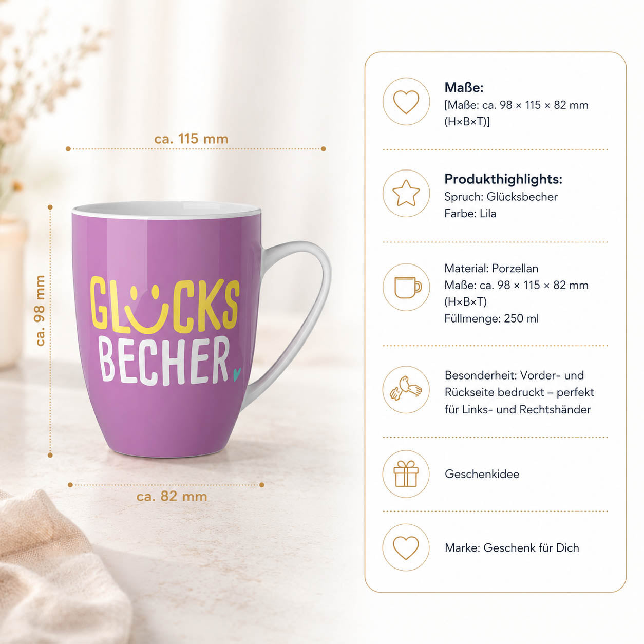 Becher Glücksbecher – Produktdetails & Maße