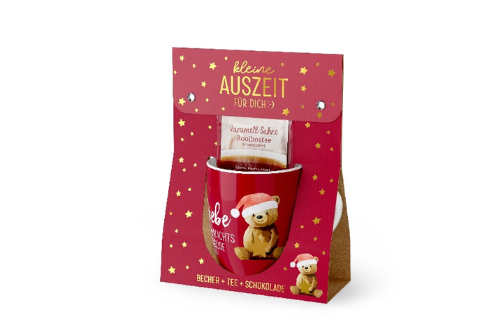 Geschenkset Kleine Auszeit Liebe Weihnachtsgrüße Becher + Schokolade + Tee