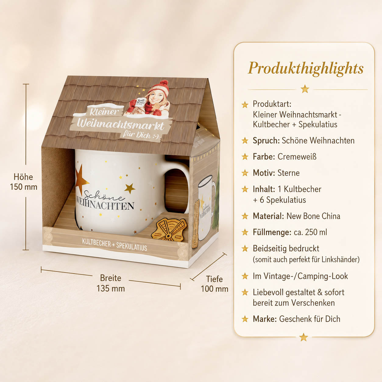 Kleiner Weihnachtsmarkt Schöne Weihnachten – Produkthighlights, Kultbecher 250 ml + 6 Spekulatius