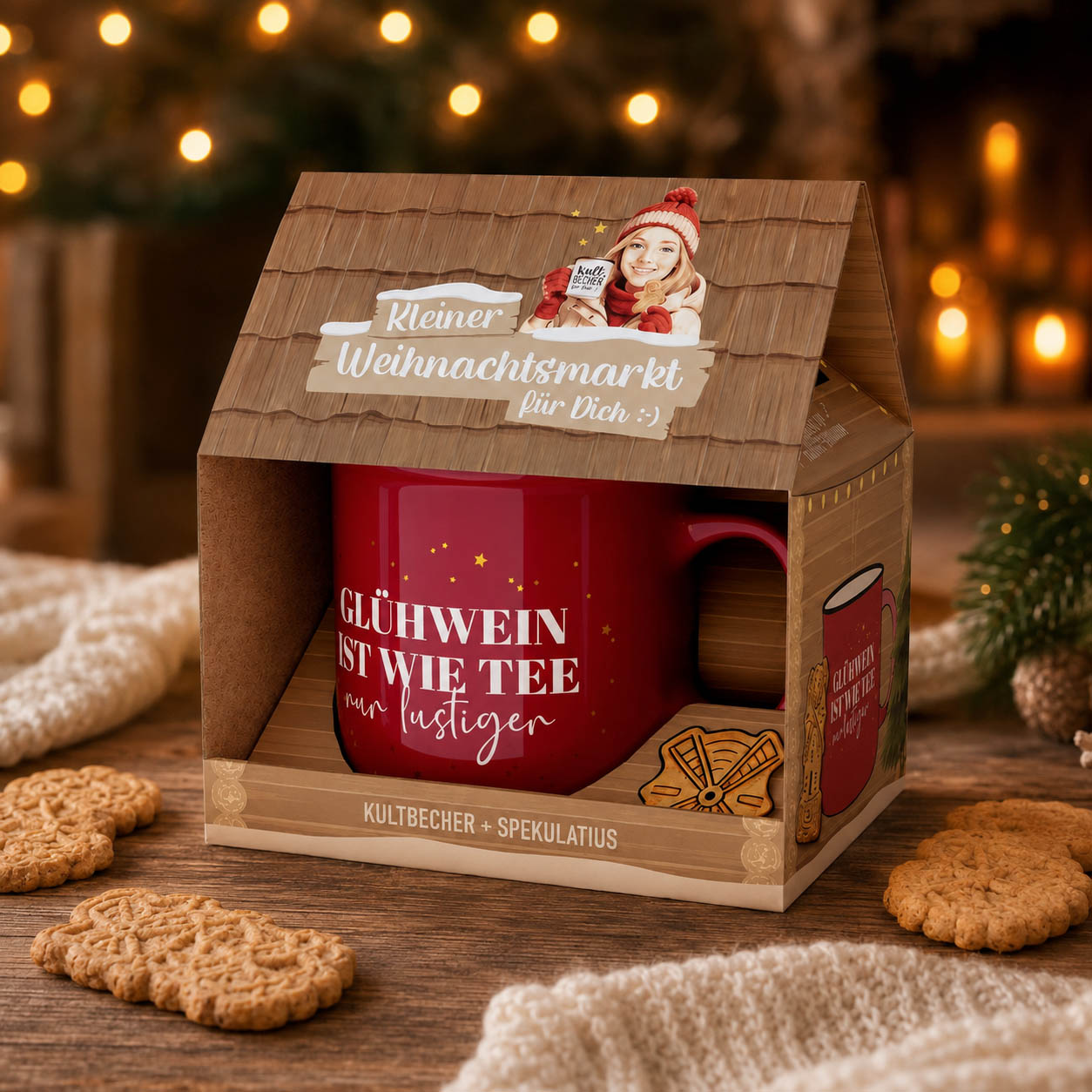 Kleiner Weihnachtsmarkt Glühwein ist wie Tee nur lustiger Set stimmungsvoll – Geschenk für Dich