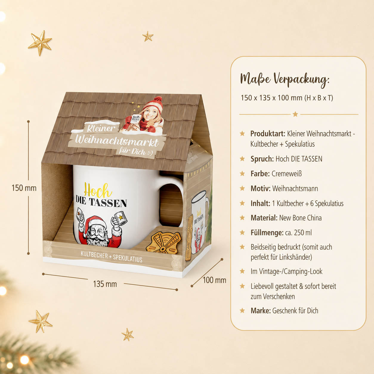 Kleiner Weihnachtsmarkt Hoch die Tassen – Produkthighlights, Kultbecher 250 ml + 6 Spekulatius