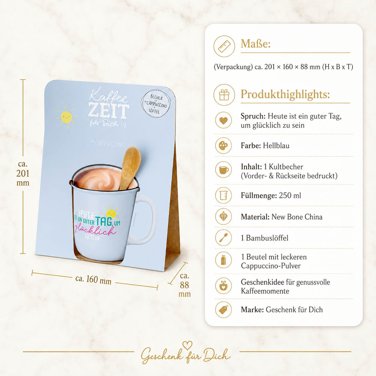 Kaffeezeit für Dich „Heute ist ein guter Tag“ Hellblau – Produkthighlights (Highlight)