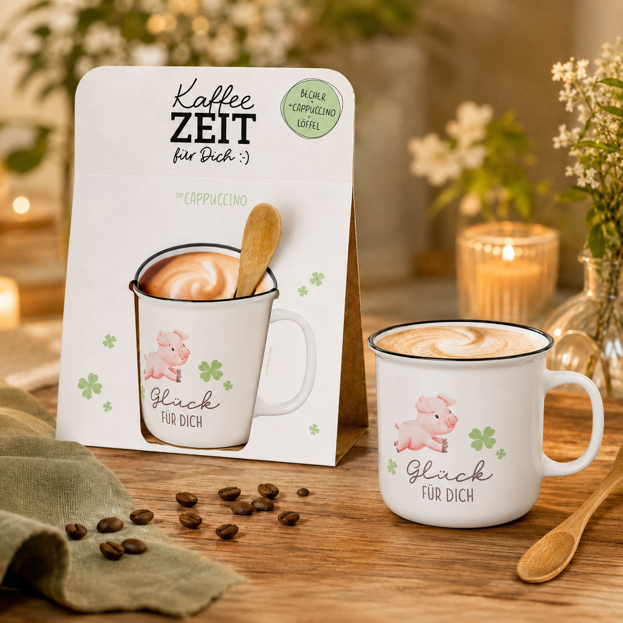 Kaffeezeit für Dich Glücksschwein – Geschenkset (Moodbild)