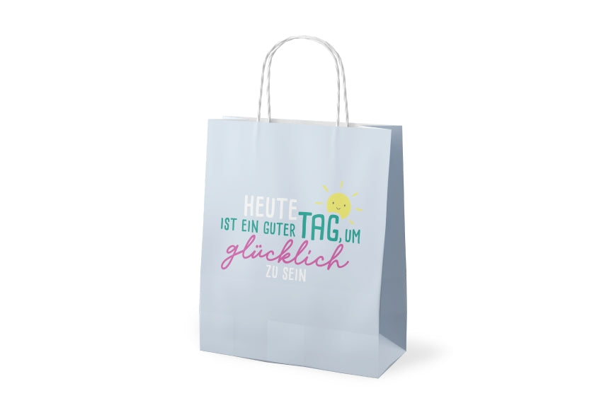 Geschenktüte „Heute ist ein guter Tag, um glücklich zu sein“ Hellblau – Geschenk für Dich