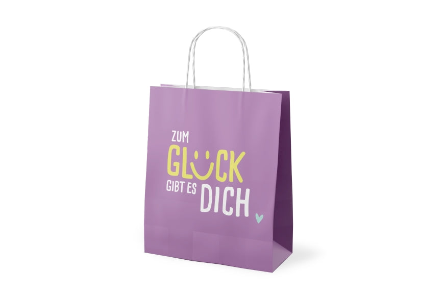 Geschenktüte „Zum Glück gibt es Dich“ Violett – Geschenk für Dich