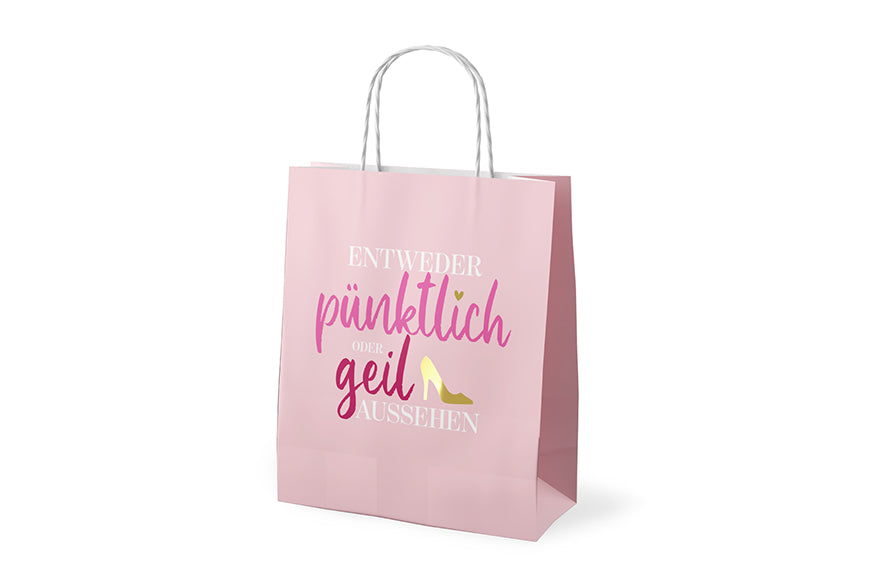 991715 Geschenk für Dich Geschenktüte mit Aufschrift Entweder pünktlich oder geil aussehen