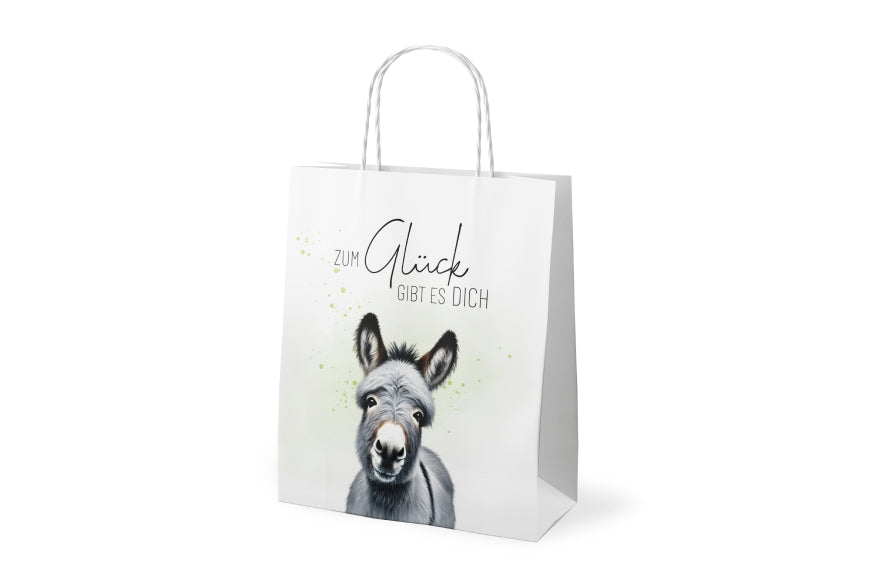 Geschenktüte „Zum Glück gibt es Dich“ mit süßem Esel-Motiv von Geschenk für Dich