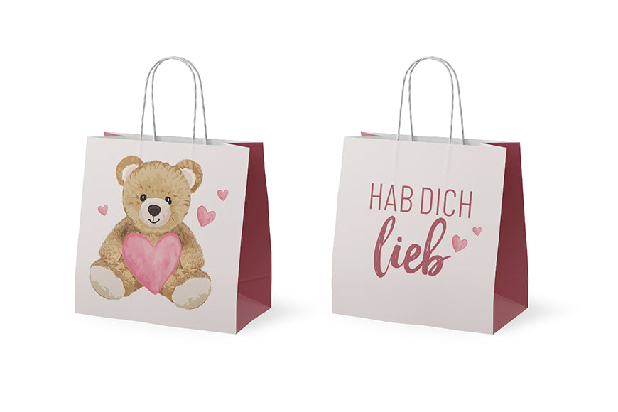 992389 Geschenk für Dich Mini Geschenktüte mit Aufschrift Hab Dich lieb, Motiv Teddybär mit Herz