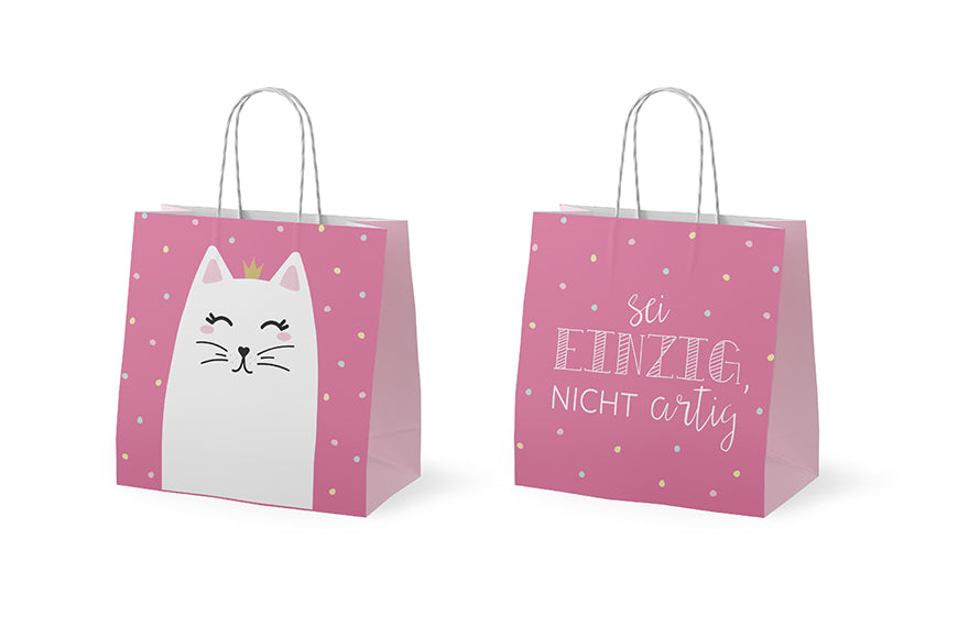 992581 Geschenk für Dich Mini Geschenktüte mit Aufschrift Sei einzig, nicht artig, Motiv weiße Katze mit Krone