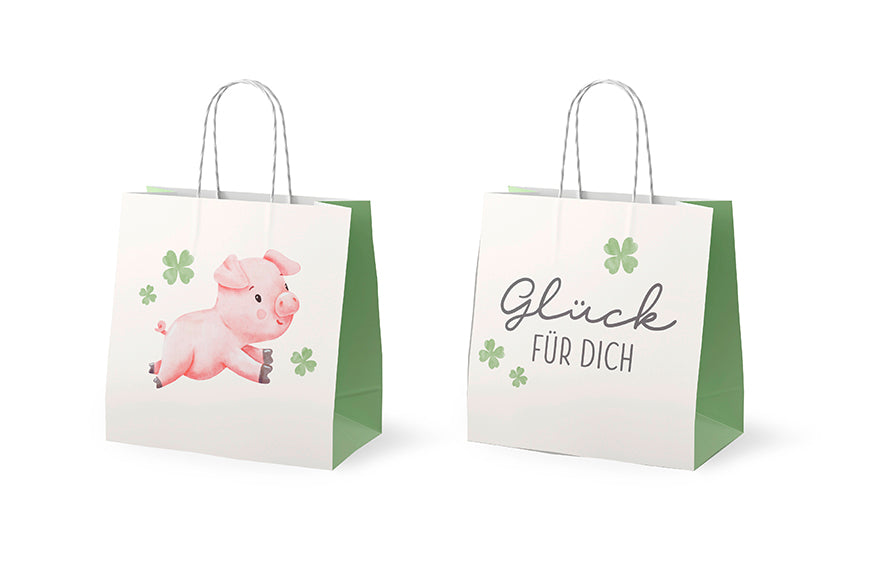 Mini-Geschenktüte „Glück für Dich“ mit Glücksschweinchen und Kleeblatt Motiv von Geschenk für Dich
