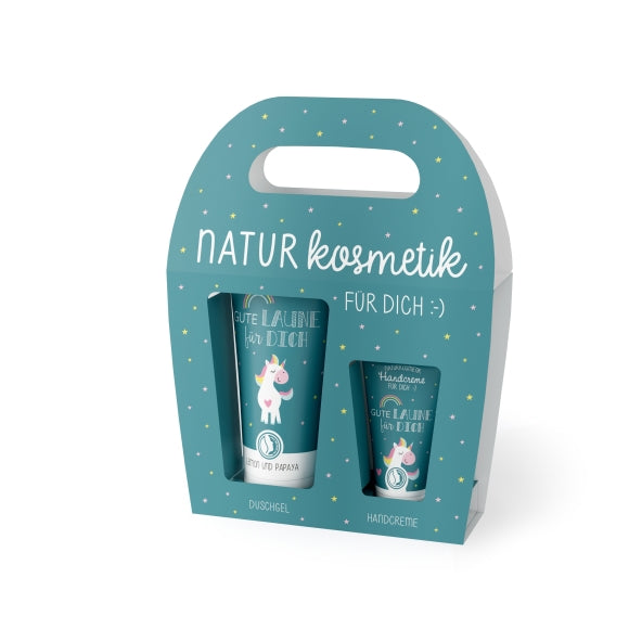 Naturkosmetik Set Duschgel und Handcreme mit Botschaft “Gute Laune für Dich” von Geschenk für Dich, 129582, 4027268337415