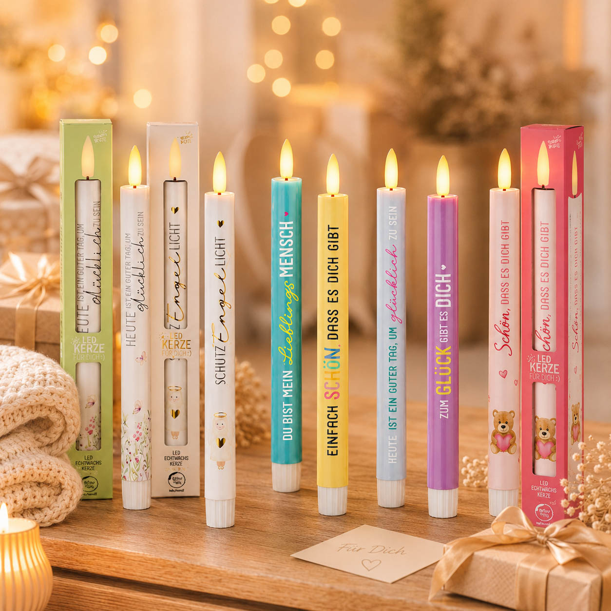 LED-Stabkerzen mit liebevollen Sprüchen und Motiven von Geschenk für Dich