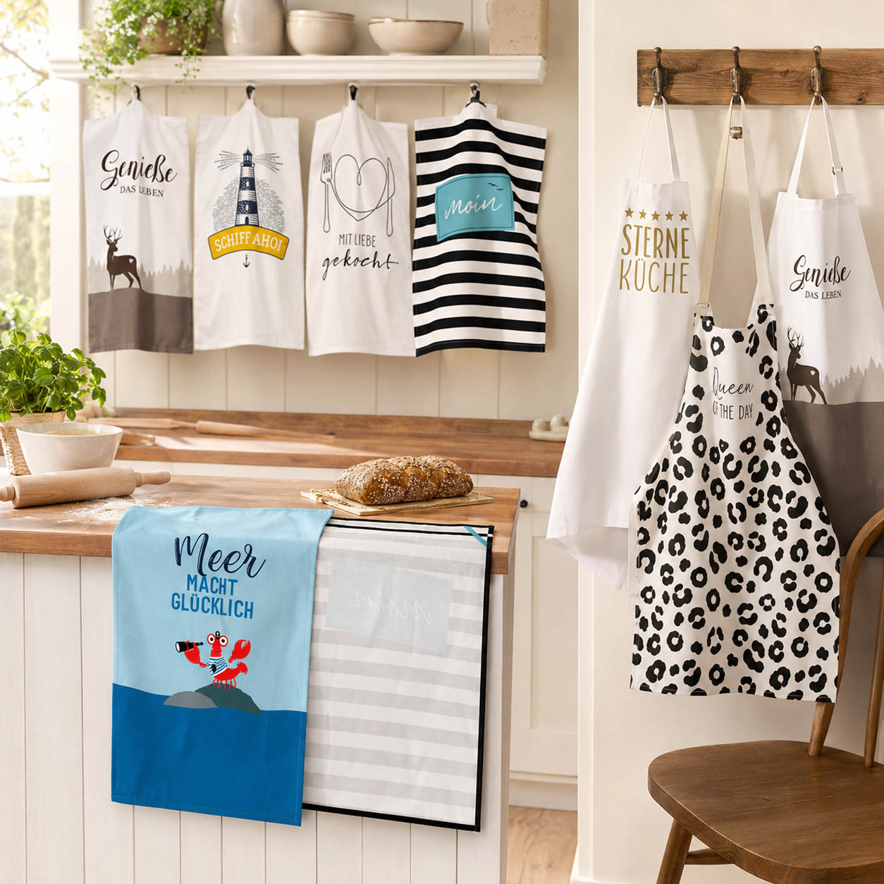 Geschirrtücher & Schürzen mit schönen Sprüchen & Motiven