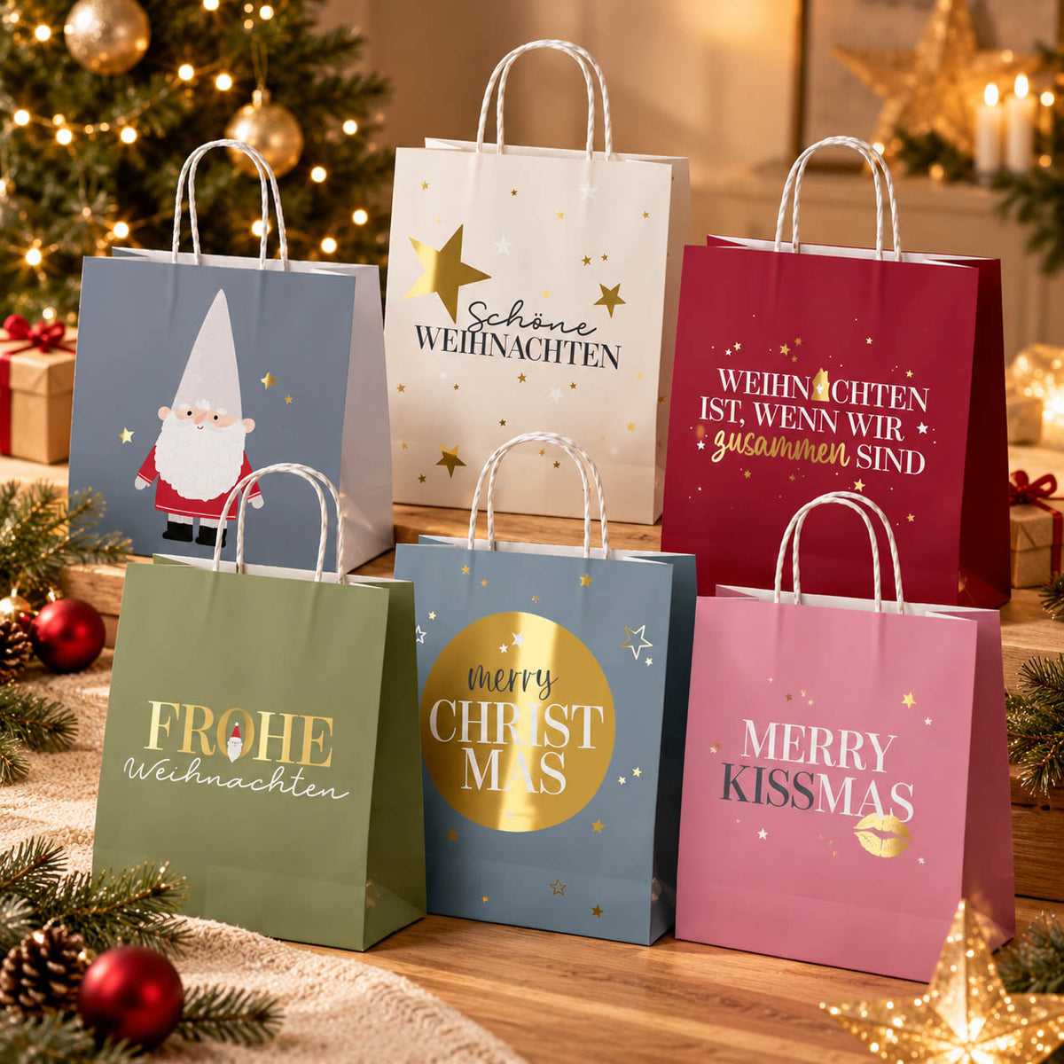 Geschenktüten Weihnachten – Weihnachtstüten aus Papier mit Spruch und Motiv