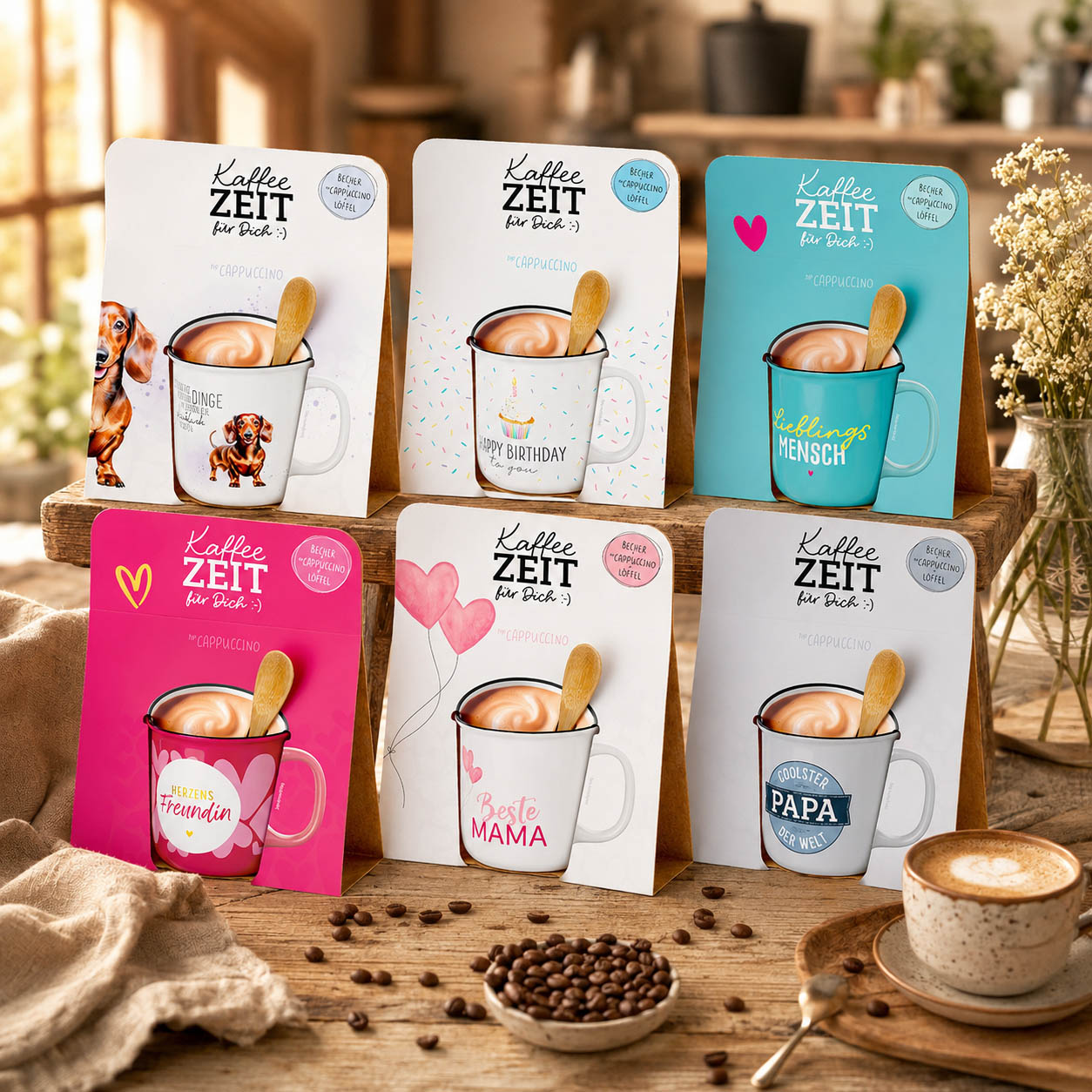 Kaffeezeit für Dich – Kaffee-Geschenkset mit Kultbecher, Cappuccino & Bambuslöffel von Geschenk für Dich