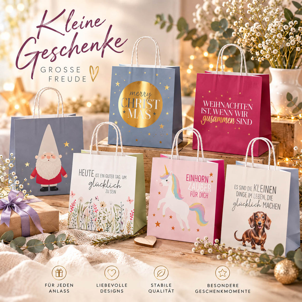 Kleine Geschenktüten aus Papier – Mini-Geschenktüten für Dich mit Spruch und Motiv
