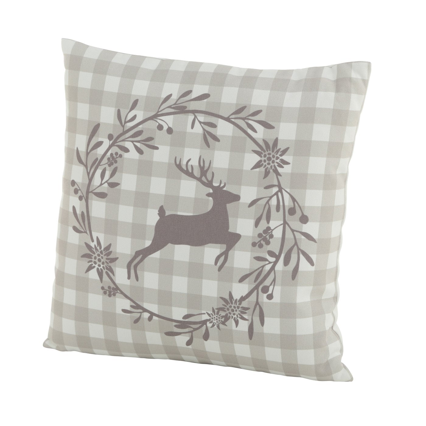 Kissen beige weiß kariert mit Hirsch Motiv von Boltze
