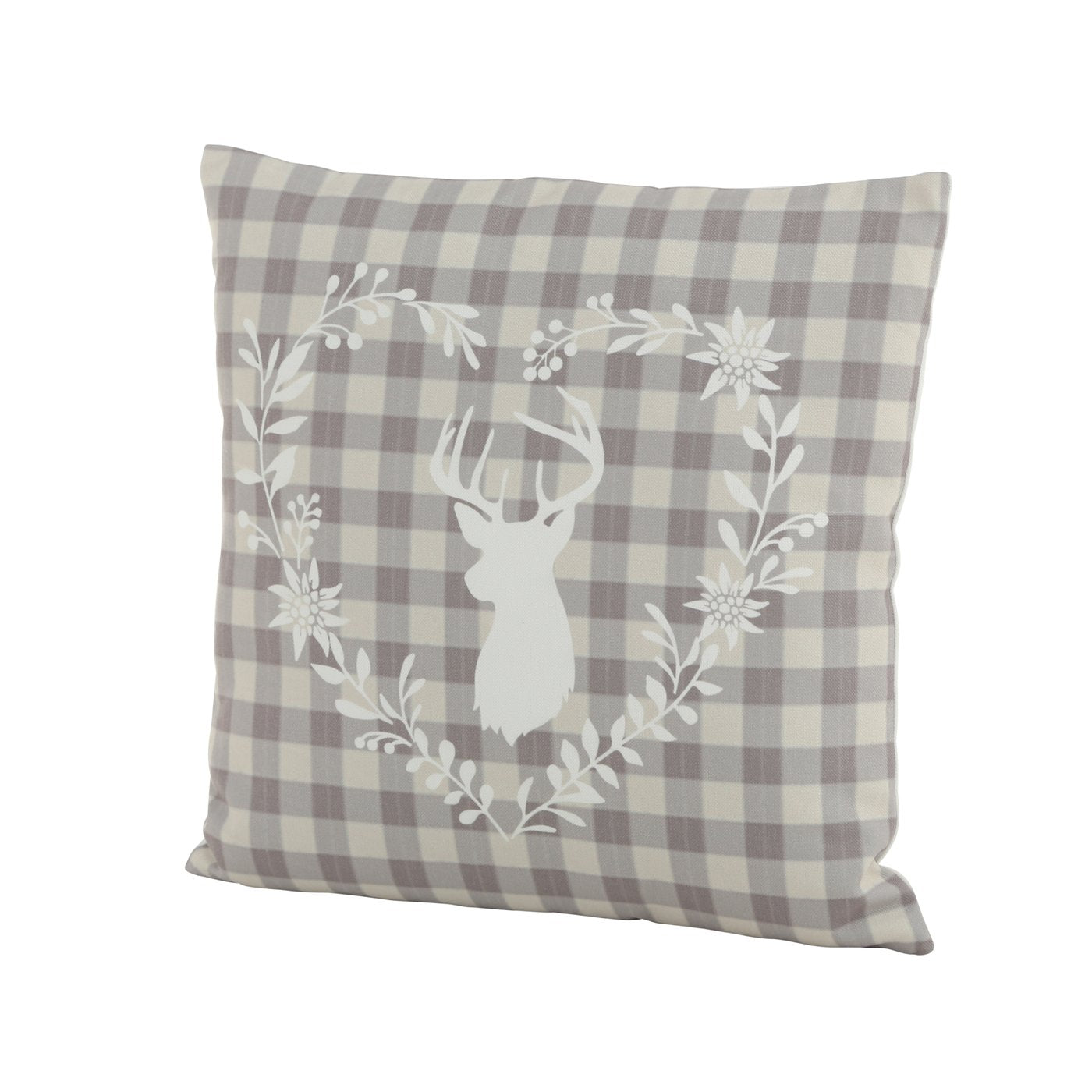 Kissen beige weiß kariert mit Hirsch Motiv von Boltze