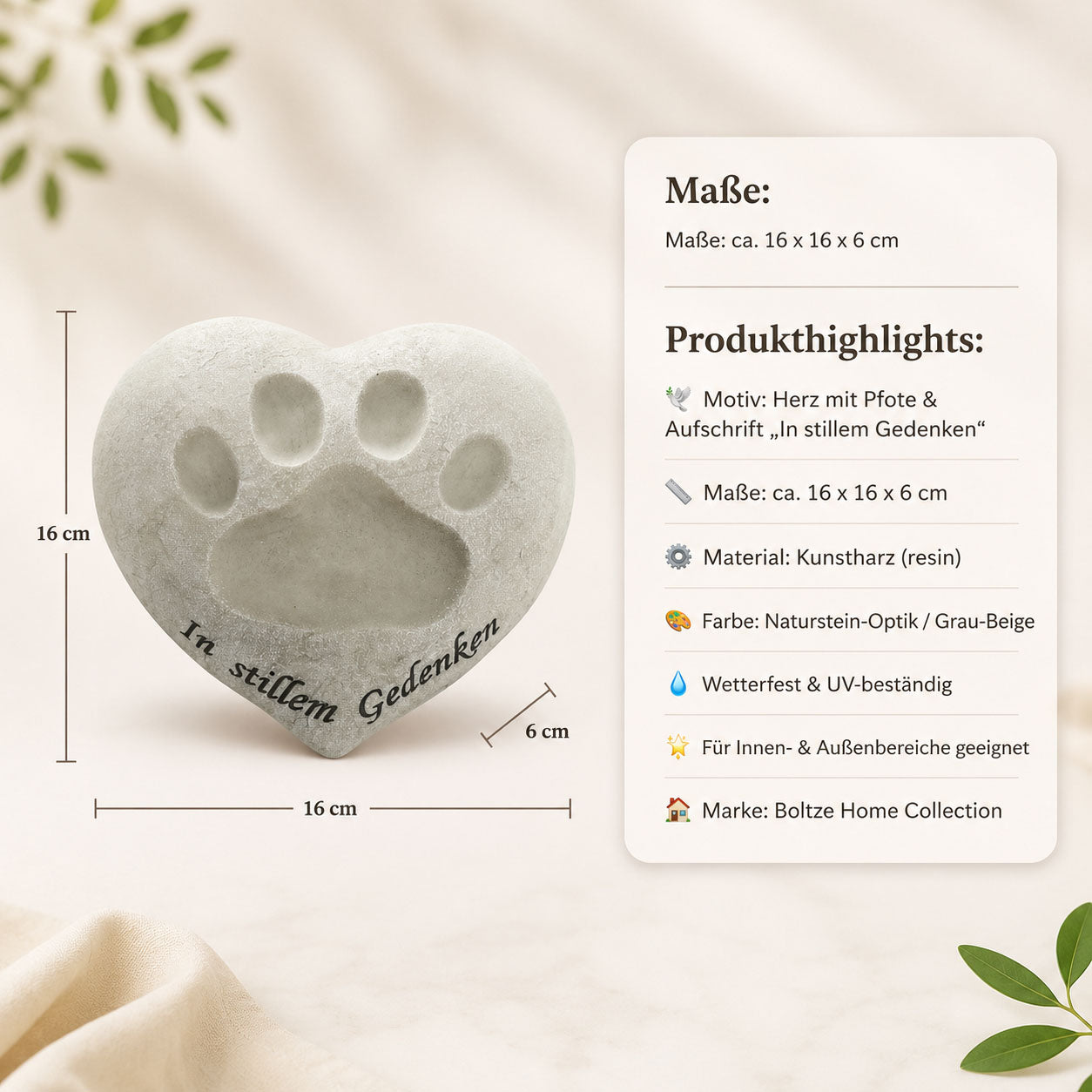 Gedenkstein Herz mit Pfote von Boltze, Infografik