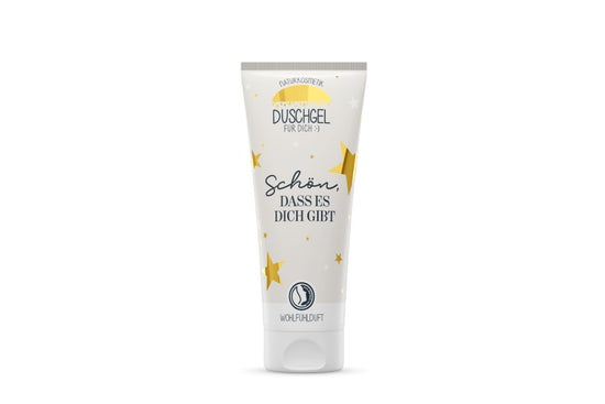 Naturkosmetik-Duschgel „Schön, dass es Dich gibt“, 200 ml mit goldenen Sternen – Geschenk für Dich