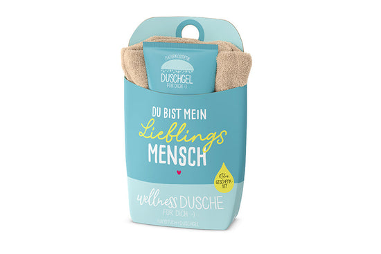 Wellnessdusche „Du bist mein Lieblingsmensch“ Petrol – Geschenk für Dich