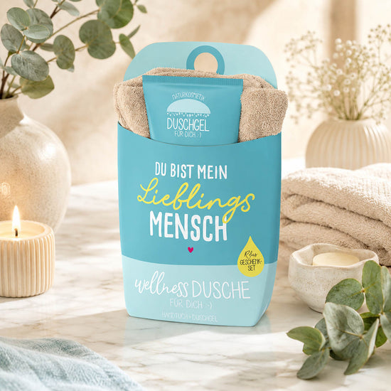 Wellnessdusche „Du bist mein Lieblingsmensch“ Petrol – Geschenk für Dich (Moodbild)