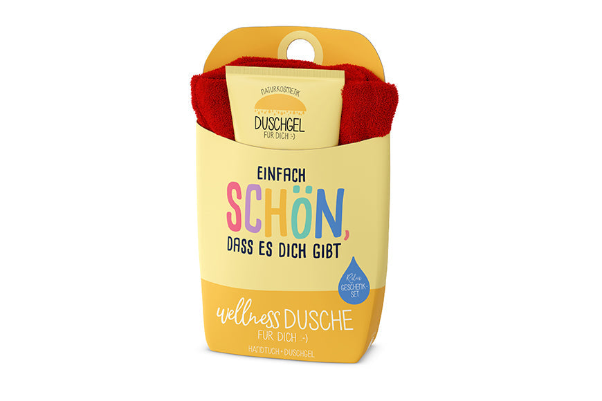 Wellnessdusche „Einfach schön, dass es dich gibt“ Gelb – Geschenk für Dich