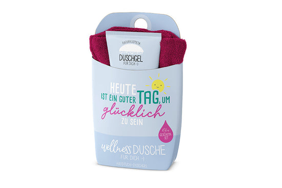 Wellnessdusche „Heute ist ein guter Tag, um glücklich zu sein“ Hellblau – Geschenk für Dich