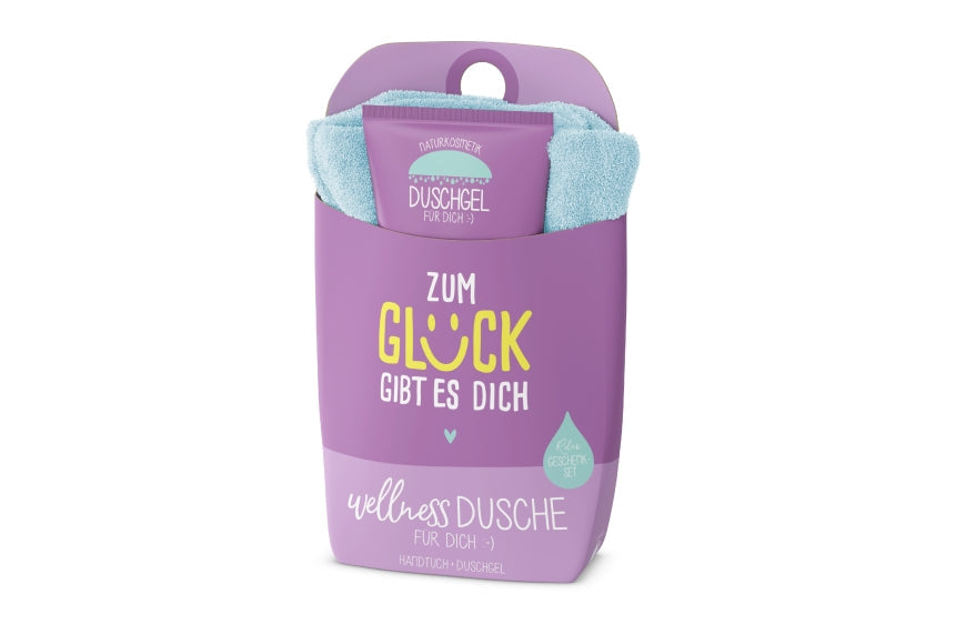 Wellnessdusche „Zum Glück gibt es Dich“ Violett – Geschenk für Dich