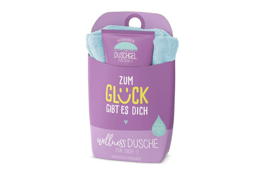 Wellnessdusche „Zum Glück gibt es Dich“ Violett – Geschenk für Dich