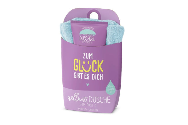 Wellnessdusche „Zum Glück gibt es Dich“ Violett – Geschenk für Dich