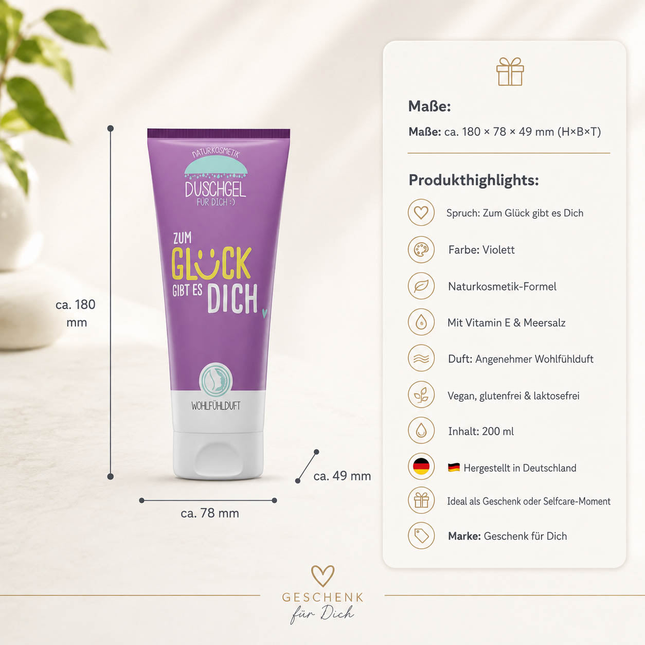Naturkosmetik Duschgel Zum Glück gibt es Dich – Produktdetails & Maße
