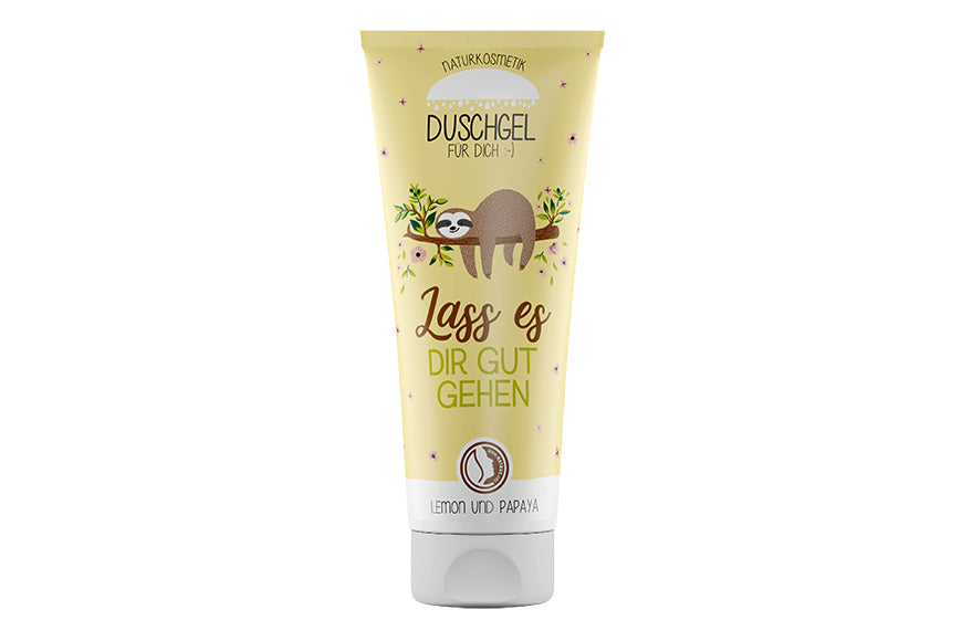 Naturkosmetik Duschgel mit Faultier-Motiv & Spruch „Lass es Dir gut gehen“ von Geschenk für Dich