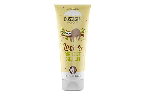 Naturkosmetik Duschgel mit Faultier-Motiv & Spruch „Lass es Dir gut gehen“ von Geschenk für Dich