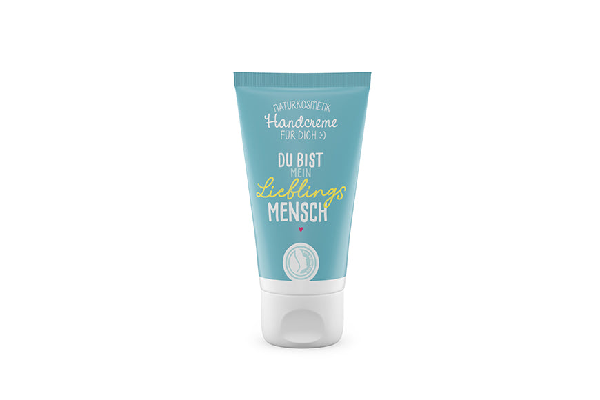 Naturkosmetik Handcreme Du bist mein Lieblingsmensch in Petrol – Geschenk für Dich