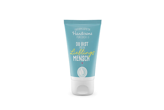 Naturkosmetik Handcreme Du bist mein Lieblingsmensch in Petrol – Geschenk für Dich