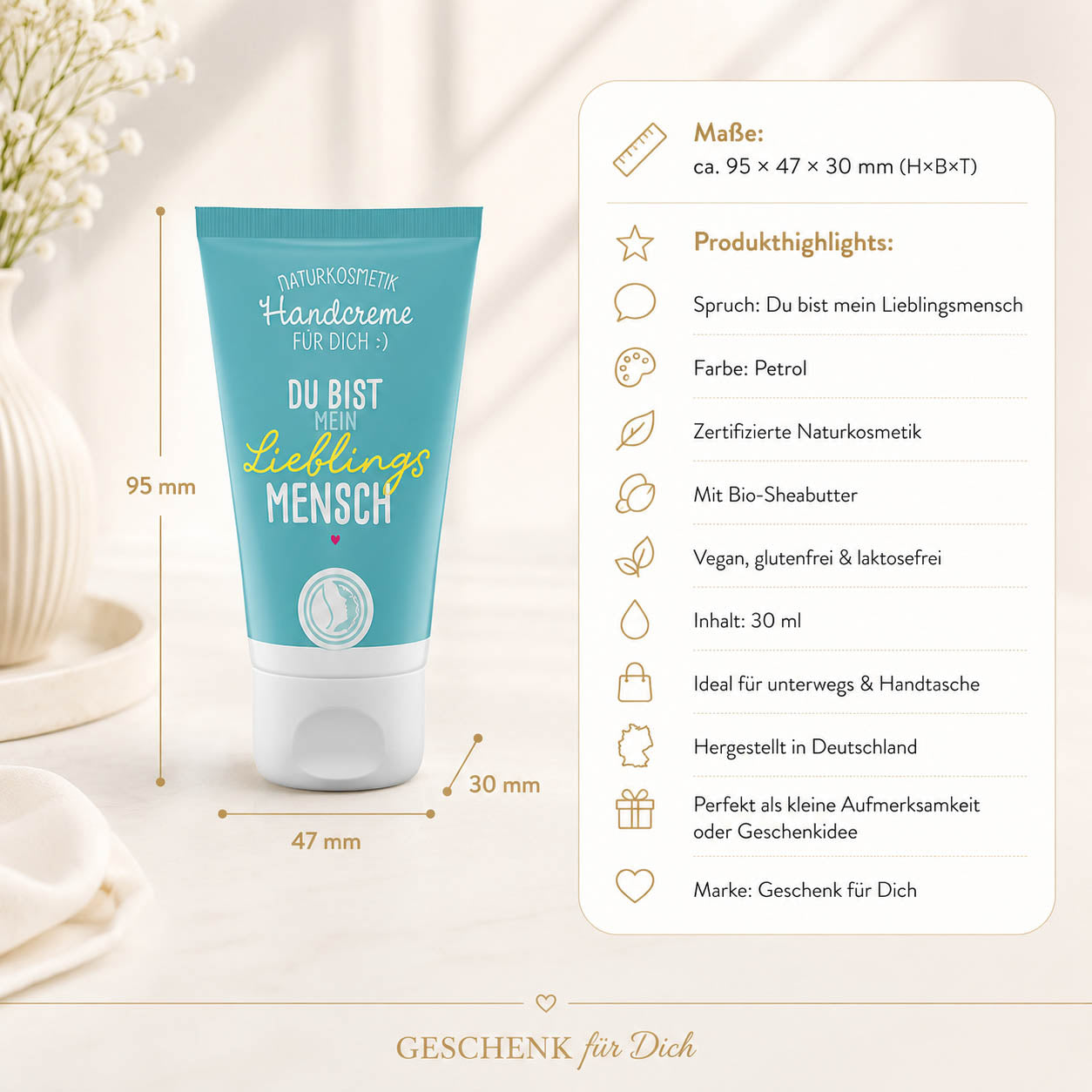 Naturkosmetik Handcreme Du bist mein Lieblingsmensch – Produktdetails & Maße