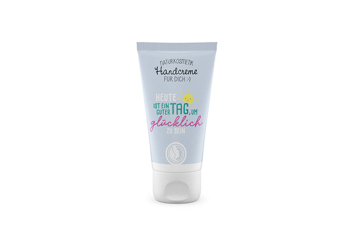 Naturkosmetik Handcreme Heute ist ein guter Tag um glücklich zu sein in Hellblau – Geschenk für Dich