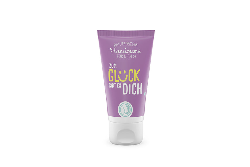 Naturkosmetik Handcreme Zum Glück gibt es Dich in Violett – Geschenk für Dich