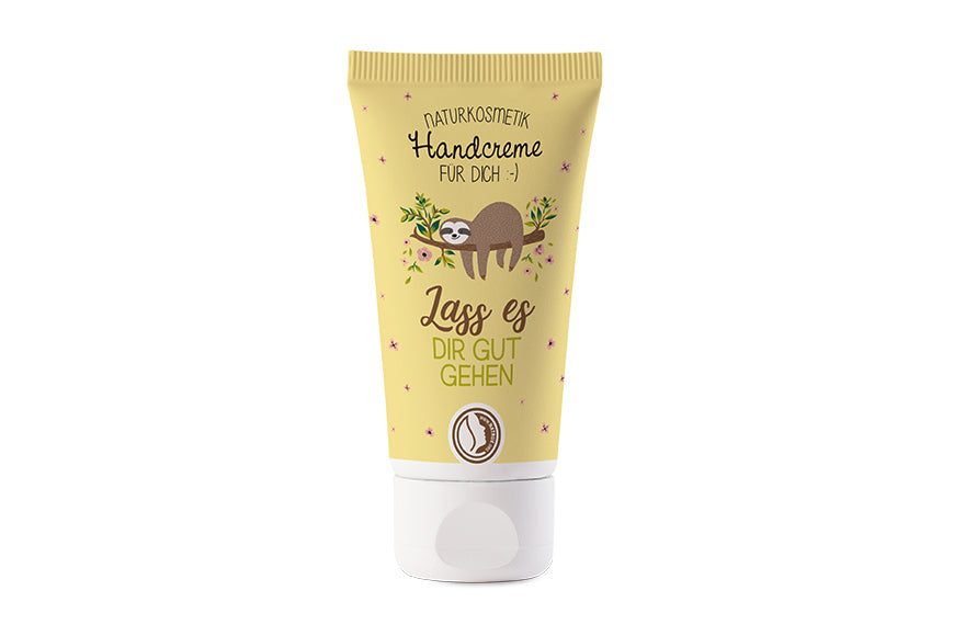Naturkosmetik Handcreme mit süßen Faultier-Motiv & Aufschrift Schön, dass es Dich gibt von Geschenk für Dich