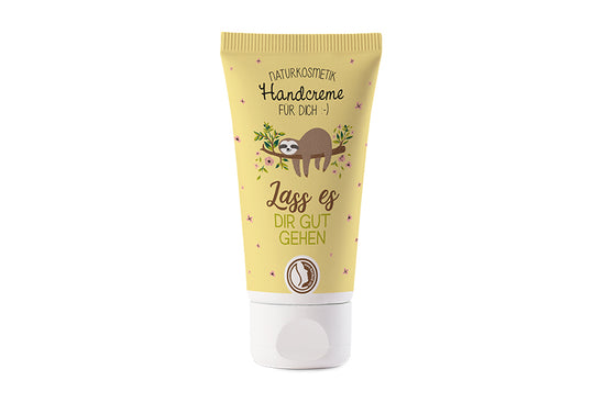 Naturkosmetik Handcreme mit süßen Faultier-Motiv & Aufschrift Schön, dass es Dich gibt von Geschenk für Dich