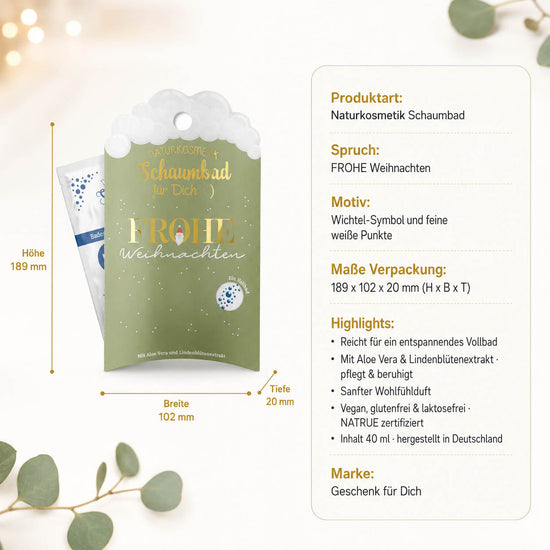 Schaumbad „Frohe Weihnachten“ – Highlights: 40 ml Vollbad, Aloe Vera, Lindenblüte, NATRUE, vegan