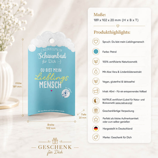 Naturkosmetik Schaumbad „Du bist mein Lieblingsmensch“ Petrol – Geschenk für Dich (Highlight)