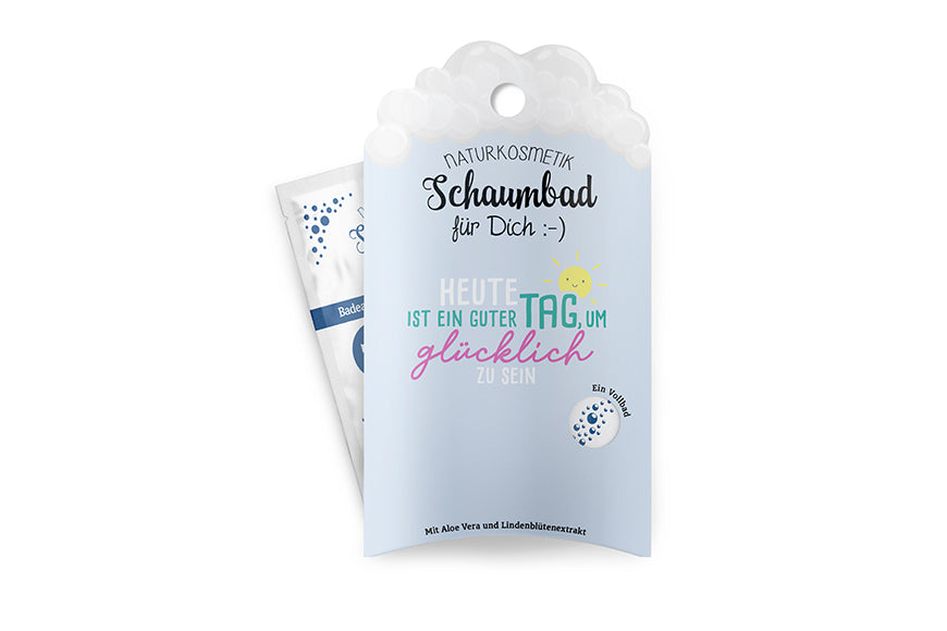 Naturkosmetik Schaumbad „Heute ist ein guter Tag, um glücklich zu sein“ Hellblau – Geschenk für Dich
