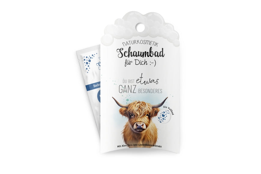  Naturkosmetik Schaumbad „Du bist etwas ganz Besonderes“ von Geschenk für Dich mit süßen Hochlandrind-Motiv 