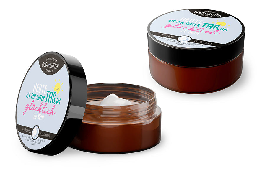 Naturkosmetik Bodybutter „Heute ist ein guter Tag, um glücklich zu sein“ Hellblau – Geschenk für Dich