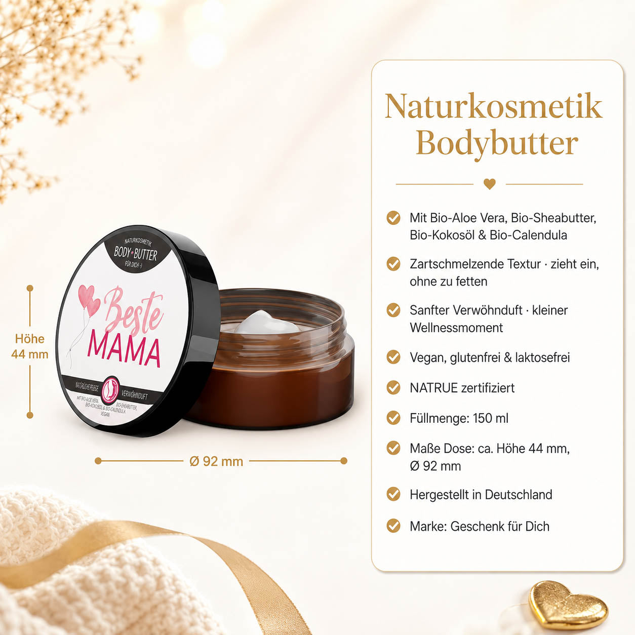 Infografik Bodybutter „Beste Mama": 150 ml, NATRUE-Naturkosmetik, vegan, Bio-Sheabutter