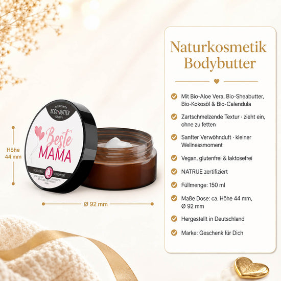 Infografik Bodybutter „Beste Mama": 150 ml, NATRUE-Naturkosmetik, vegan, Bio-Sheabutter